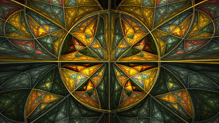 Fractal HD, gul och grön illustration, abstrakt, fractal, HD tapet