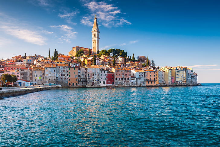 sea, coast, building, home, Croatia, Istria, The Adriatic sea, Rovinj, Adriatic Sea, HD wallpaper
