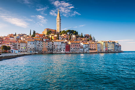 sea, coast, building, home, Croatia, Istria, The Adriatic sea, Rovinj, Adriatic Sea, HD wallpaper HD wallpaper