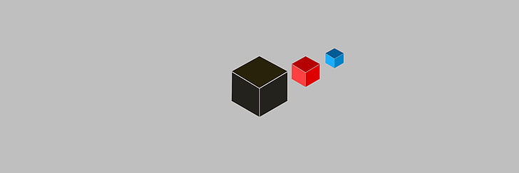 three assorted-colored cubes illlustration, cube, minimalism, gray, red, black, HD wallpaper