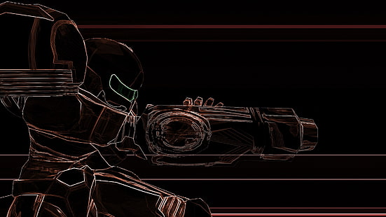 робот, держащий винтовку с цифровыми обоями, Super Metroid, Самус Аран, Metroid, видеоигры, минимализм, HD обои HD wallpaper