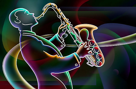Sassofono, bello, neon, sassofono, musica, 3d e astratto, Sfondo HD HD wallpaper