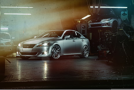 Lexus, verkstad, fram, silverfärgad, hiss, IS 250, HD tapet HD wallpaper
