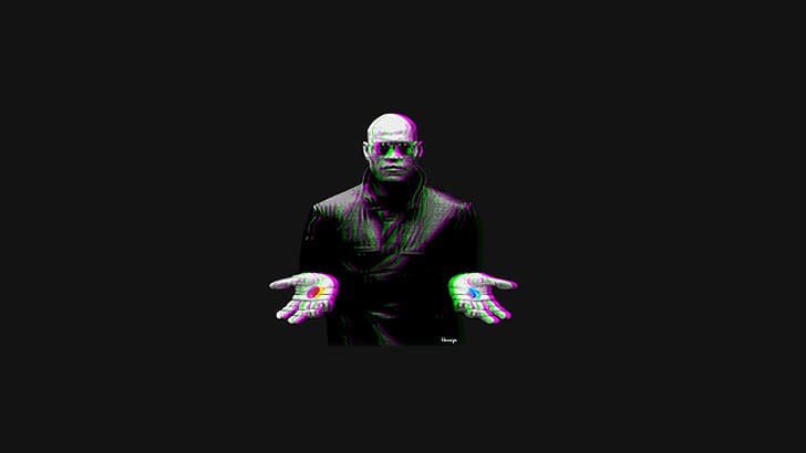 Morpheus, The Matrix, 3D graphics, pills, movies, HD wallpaper