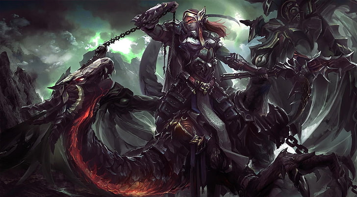 man riding dragon game cover, dragon, rider, chain, gun, warrior, HD wallpaper