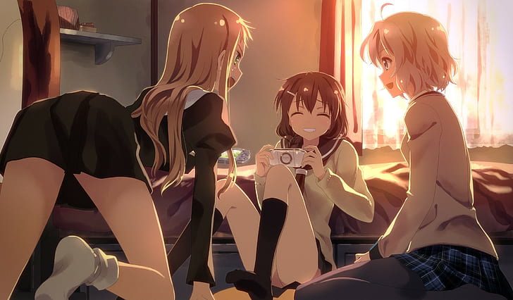 Anime anime kızlar kadınlar kısa saç sarışın uzun saç örgüler okul üniforması psp gülümseyen, HD masaüstü duvar kağıdı