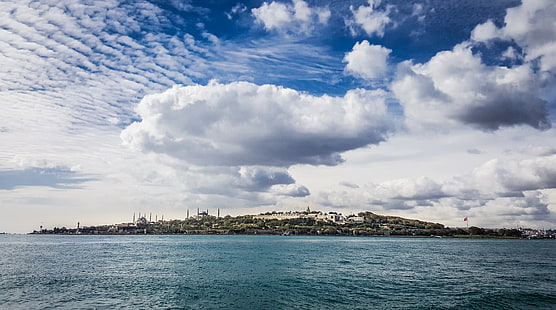 Istanbul, Europe, Turkey, istanbul, topkapi, bosphorus, bosporus, turkiye, city, view, landscape, palace, saray, clouds, sea, HD wallpaper HD wallpaper
