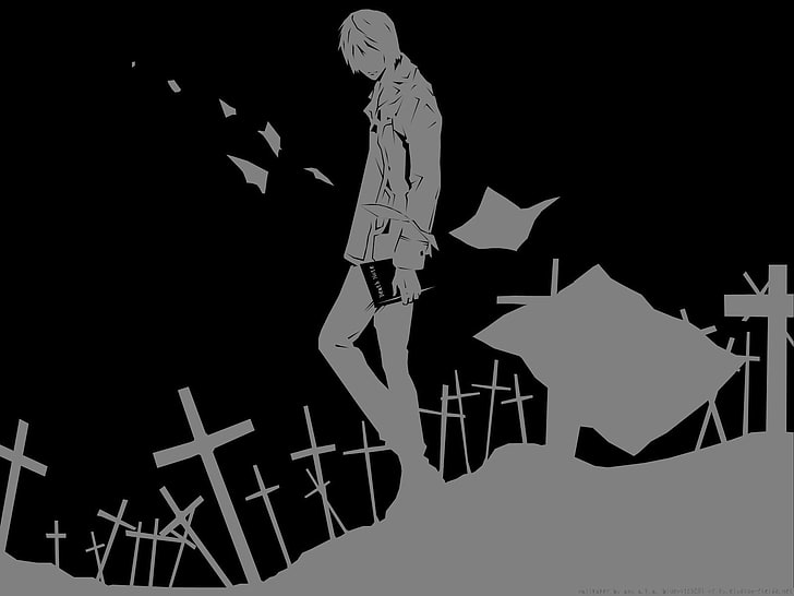 серые и черные анимированные цифровые обои, аниме, Death Note, HD обои