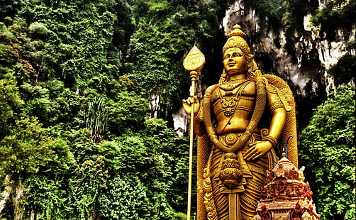 Lord Murugan, Malásia, Estátua, Estátua de ouro, Ásia, Malásia, Natureza, Dourado, Templo, Murugan, HD papel de parede HD wallpaper