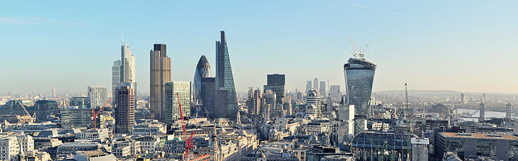landscape photo of buildings, london, london, landscape, photo, buildings, London, Panorama, Olympus, E-P5, Nikkor, 35mm, f/2.8, PC, Heron Tower, Tower 42, Gherkin, Cheesegrater, Walkie Talkie, Hugin, cityscape, urban Skyline, architecture, skyscraper, tower, urban Scene, city, downtown District, built Structure, famous Place, business, building Exterior, HD wallpaper