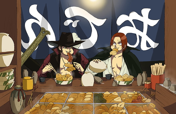 Anime, One Piece, Dracule Mihawk, Shanks (One Piece), HD wallpaper