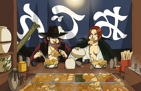 Anime, One Piece, Dracule Mihawk, Shanks (One Piece), HD wallpaper HD wallpaper