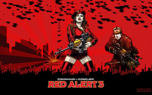 Command and Conquer: Red Alert 3, Red Alert 3, seni video game, karakter video game, latar belakang merah, Tentara Soviet, Wallpaper HD HD wallpaper