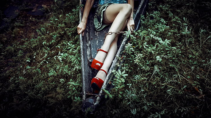 Frauen, Netzstrümpfe, Beine, High Heels, rote Absätze, rote High Heels, HD-Hintergrundbild
