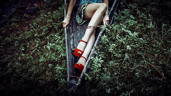 женщины, ажурные чулки, ножки, высокие каблуки, красные каблуки, красные высокие каблуки, HD обои HD wallpaper