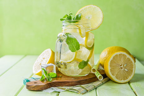  ice, mug, drink, mint, lemons, tube, lemonade, HD wallpaper HD wallpaper
