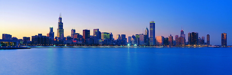 photo of high-rise buildings near body of water, american, american, Panoramas, American, Megalopolis, photo, high-rise buildings, body of water, cityscapes, urban Skyline, cityscape, skyscraper, architecture, famous Place, downtown District, urban Scene, night, tower, city, built Structure, sunset, building Exterior, river, dusk, HD wallpaper HD wallpaper