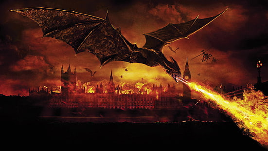 Reign of Fire Dragon Fire Helicopter London HD, movies, dragon, fire, london, helicopter, reign, HD wallpaper HD wallpaper