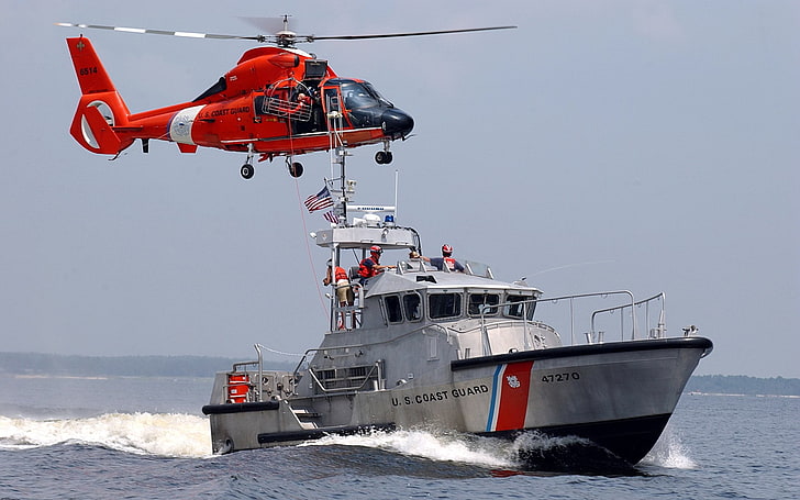 Military, Coast Guard, Boat, Helicopter, Ship, HD wallpaper