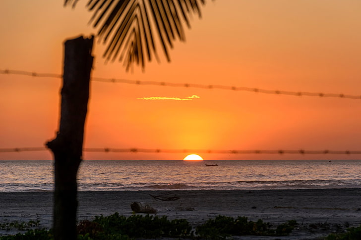 Ziemia, zachód słońca, Costa Del Sol, Salwador, morze, pejzaż morski, słońce, drut, Tapety HD