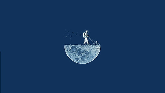астронавт на луна илюстрация, космос, минимализъм, син фон, астронавт, луна, хумор, произведения на изкуството, HD тапет HD wallpaper