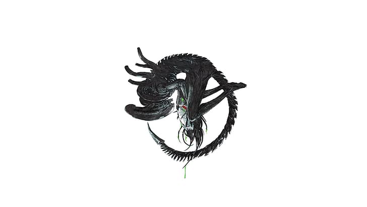 Chun Lo, illustration, artwork, digital art, simple background, white background, minimalism, Alien (movie), predator (creature), Alien vs. Predator, HD wallpaper