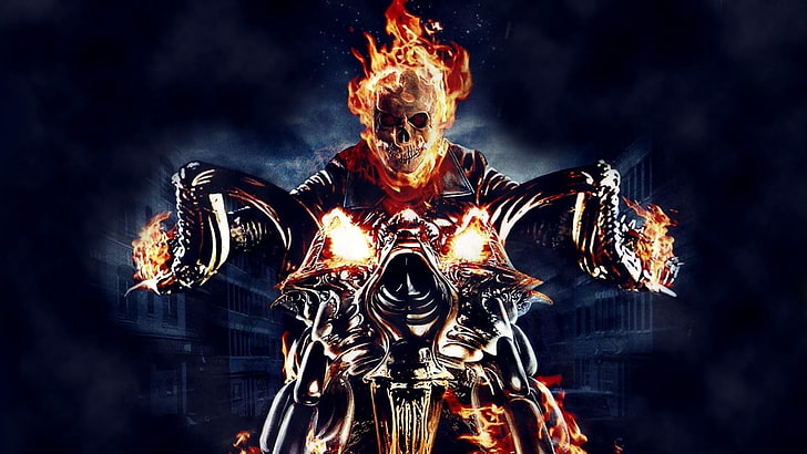 Ghost Rider тапет, Ghost Rider, череп, огън, мотоциклет, комикси, графични романи, HD тапет