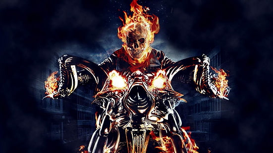 Carta da parati Ghost Rider, Ghost Rider, teschio, fuoco, moto, fumetti, graphic novel, Sfondo HD HD wallpaper