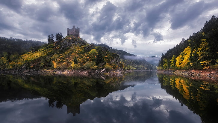 Cuerpo de agua, Francia, castillo, lago, Fondo de pantalla HD