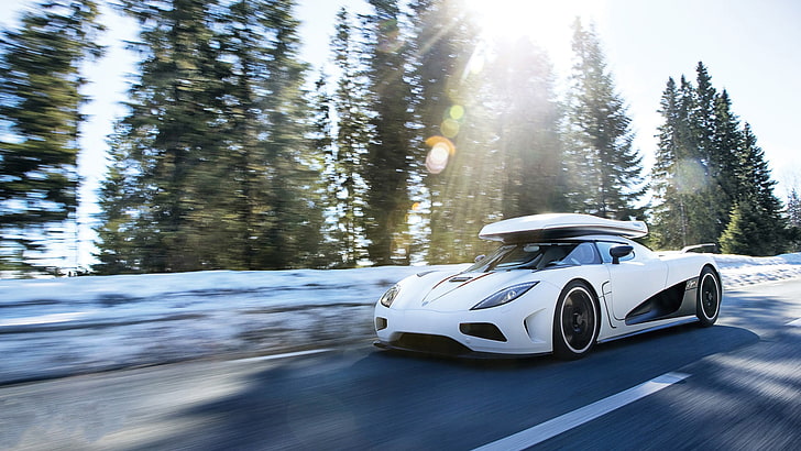 รถเก๋งสีขาว, Koenigsegg Agera R, Koenigsegg, รถ, หิมะ, วอลล์เปเปอร์ HD