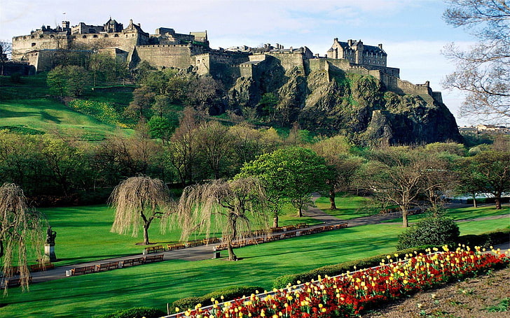 خلفية قلعة إدنبرة اسكتلندا-مشهد HD ، مبنى خرساني رمادي، خلفية HD