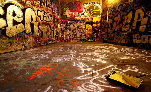 Графити стая, разноцветни графити стени, Артистик, Графити, HD тапет HD wallpaper