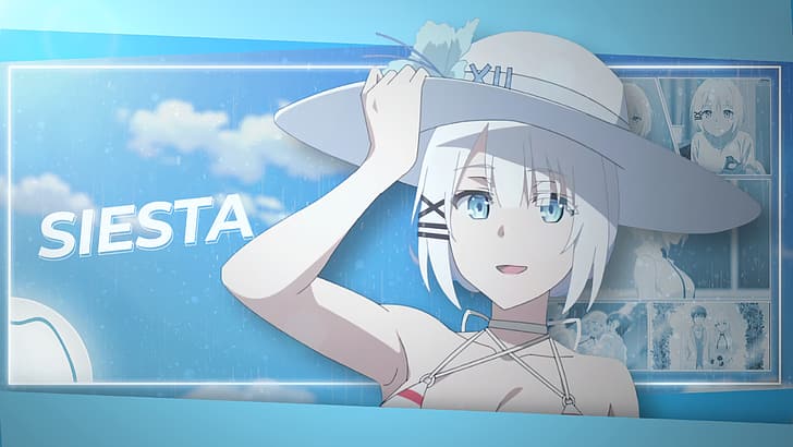 Anime Mädchen, Siesta, Tantei Wa Mou Shindeiru, Bikini, kurzes Haar, blaue Augen, weißes Haar, HD-Hintergrundbild
