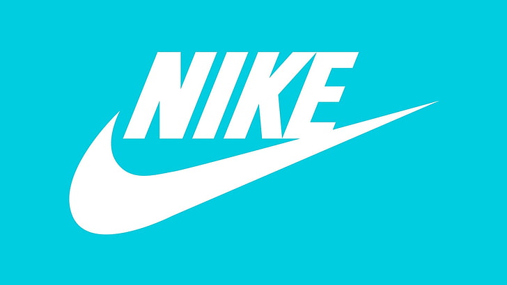 Logo Nike, Nike, sport, sport, logo, tło cyjan, cyjan, Tapety HD