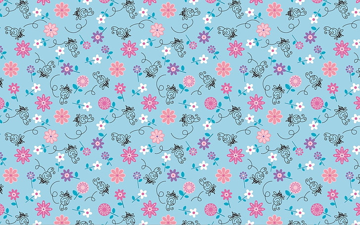 papel tapiz floral rosa y azul, color, fondo, textura, patrón, Fondo de pantalla HD