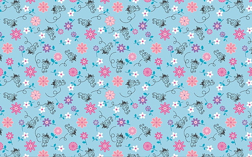 papel de parede floral rosa e azul, cor, fundo, textura, padrão, HD papel de parede HD wallpaper