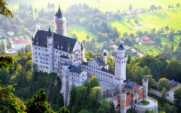castello, edificio, paesaggio, architettura, Castello di Neuschwanstein, Sfondo HD