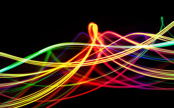 yellow and green neon light, line, background, colorful, dark, waves, HD wallpaper