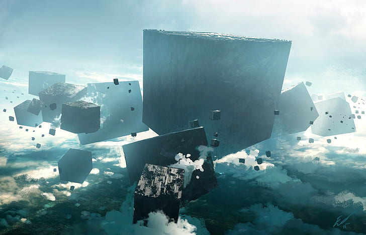 Sci Fi, Landscape, Cloud, Cube, Floating, HD wallpaper