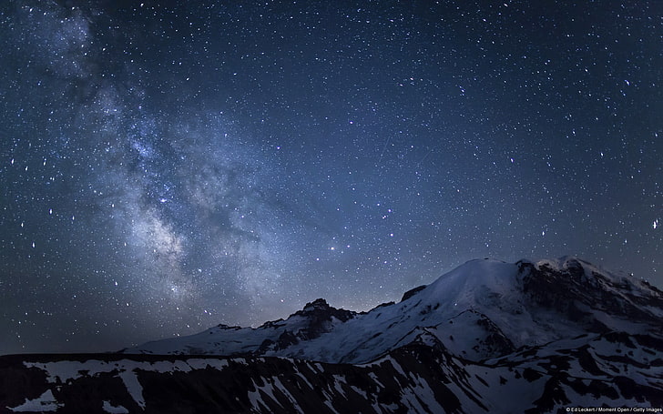 Mount Rainier over the Galaxy-Windows 10 Wallpaper, Milky Way galactic center, HD wallpaper