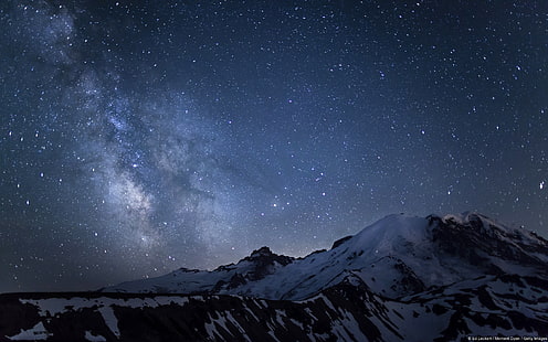 Mount Rainier over the Galaxy-Windows 10 Wallpaper, Milky Way galactic center, Fond d'écran HD HD wallpaper