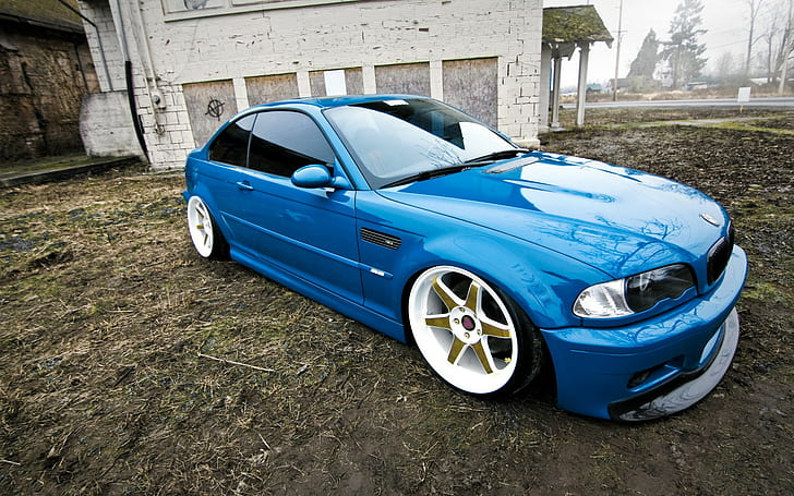 кола, BMW M3 E46, тунинг, превозно средство, сини автомобили, HD тапет