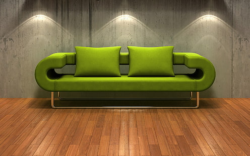 シルバーフレーム、ソファ、家具、スタイル、モダンな緑のソファ、 HDデスクトップの壁紙 HD wallpaper