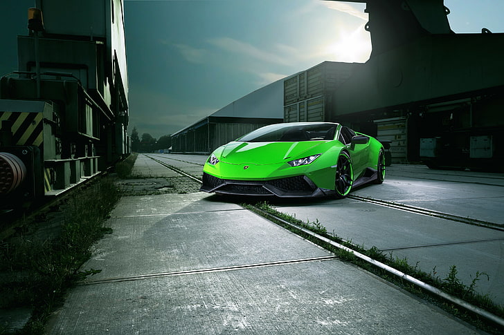 สีเขียว Lamborghini Huracan coupe, lamborghini, huracan, spyder, สีเขียว, มุมมองด้านหน้า, วอลล์เปเปอร์ HD