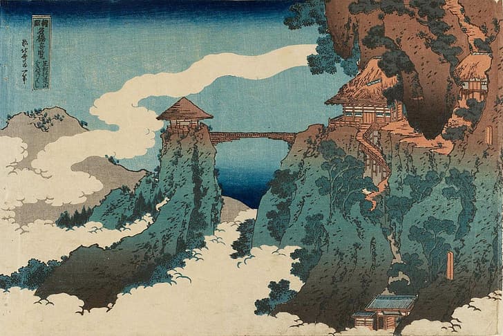 Hokusai, Katsushika Hokusai (Fate / Grand Order), temple, Asie, paix, relaxation, détente, Fond d'écran HD