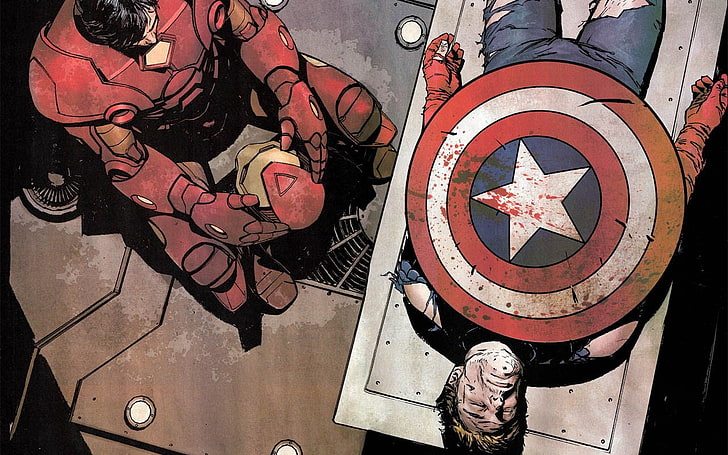 Marvel Iron Man ve Kaptan Amerika illüstrasyon, Kaptan Amerika, Iron Man, Marvel Comics, çizgi roman, HD masaüstü duvar kağıdı