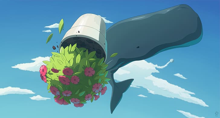 The Hitchhiker's Guide to the Galaxy, Sperm Whale, petunias, HD wallpaper
