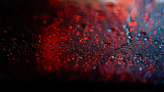 красная и черная абстрактная живопись, дождь, капли воды, боке, глубина резкости, HD обои HD wallpaper