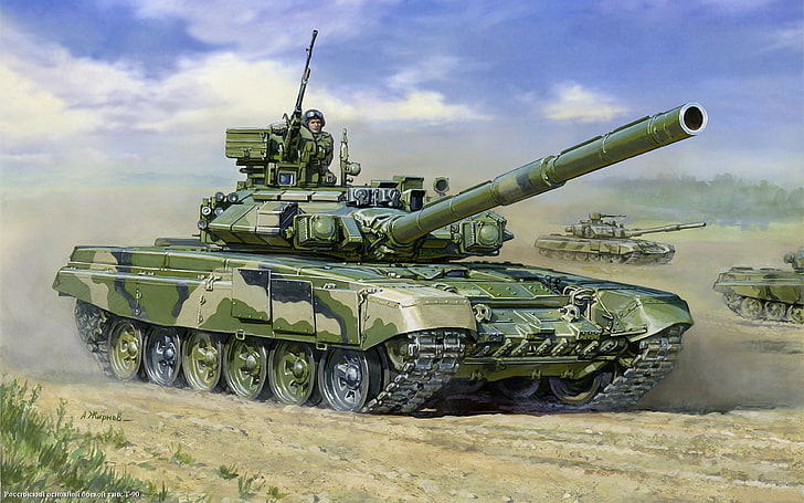 ilustração de tanque do exército de camuflagem verde, preto e bege, figura, tanque, russo, t-90, tanque de batalha principal, navios-tanque, HD papel de parede
