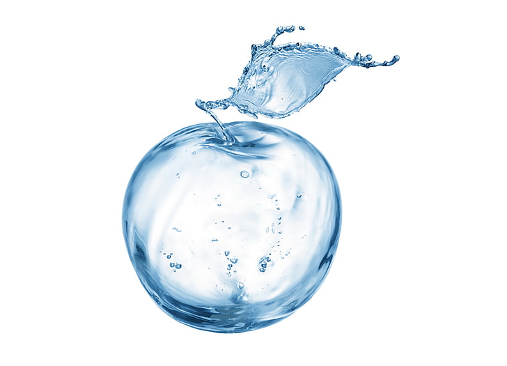 Ilustración de manzana de agua clara, agua, chorro, salpicaduras de agua, Apple fuera del agua, Fondo de pantalla HD